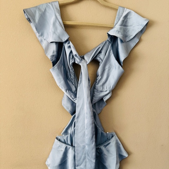 Show Me Your MuMu Zoey Midi Dress Steel Blue Luxe Satin Size S - Picture 5 of 10